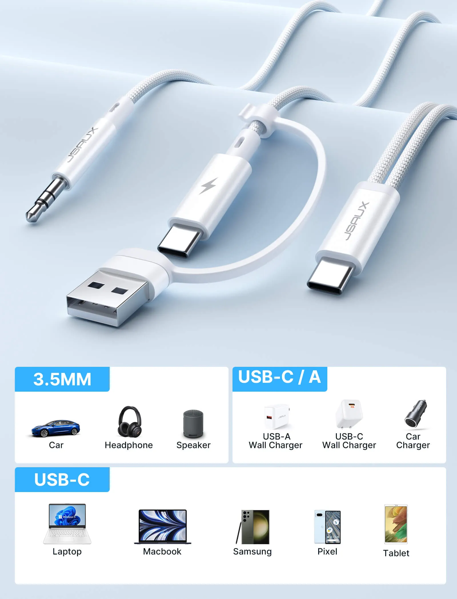 2-in-1 USB C to 3.5mm Headphone and Charger Cable