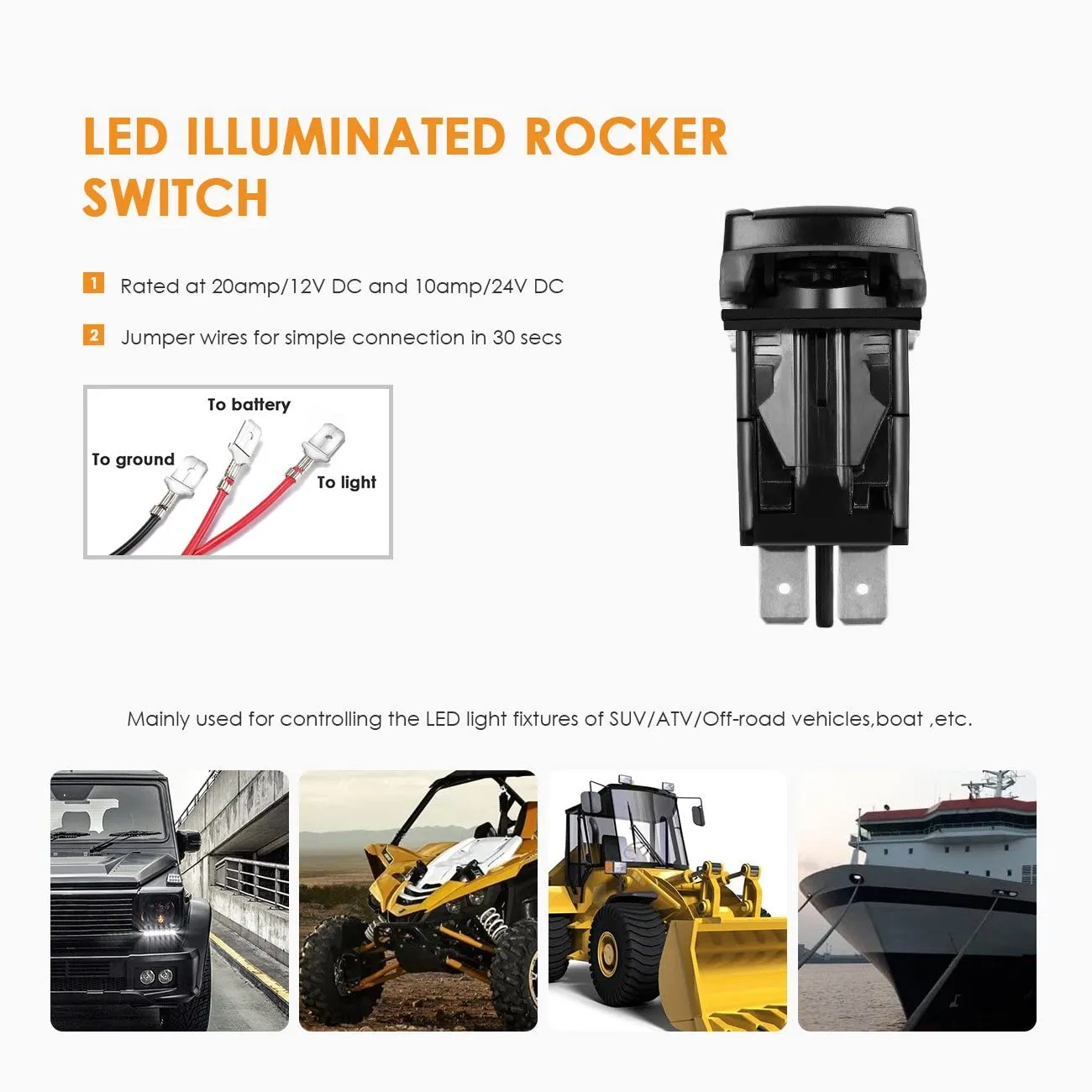 (2 Leads)LED Light Bar Rocker Switch with 3Pcs Switching Lines Wiring Loom Harness Kit with Fuse and Relay