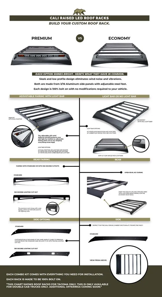 2005-2022 Toyota Tacoma Cali Raised LED Premium 360 Roof Rack