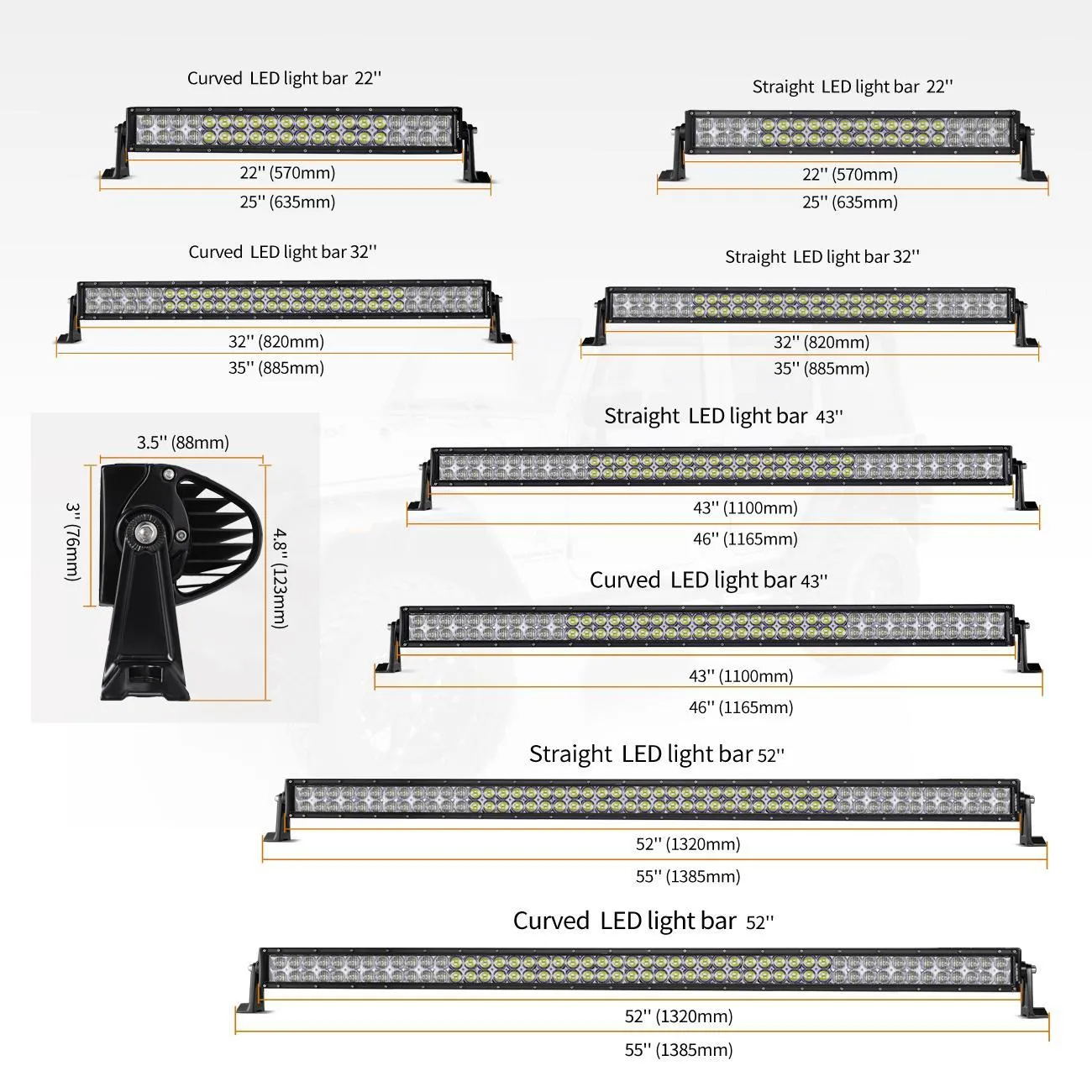 42 inch 5D Series Straight/Curved Combo Beam Double Row LED Light Bar for SUV ATV UTV Trucks Pickup Boat