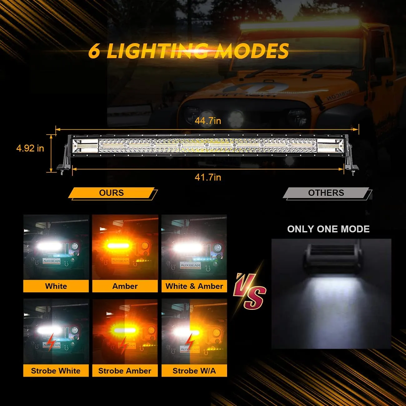 6 Modes Series 42 Inch White&Amber Curved Off Road Led Light Bar