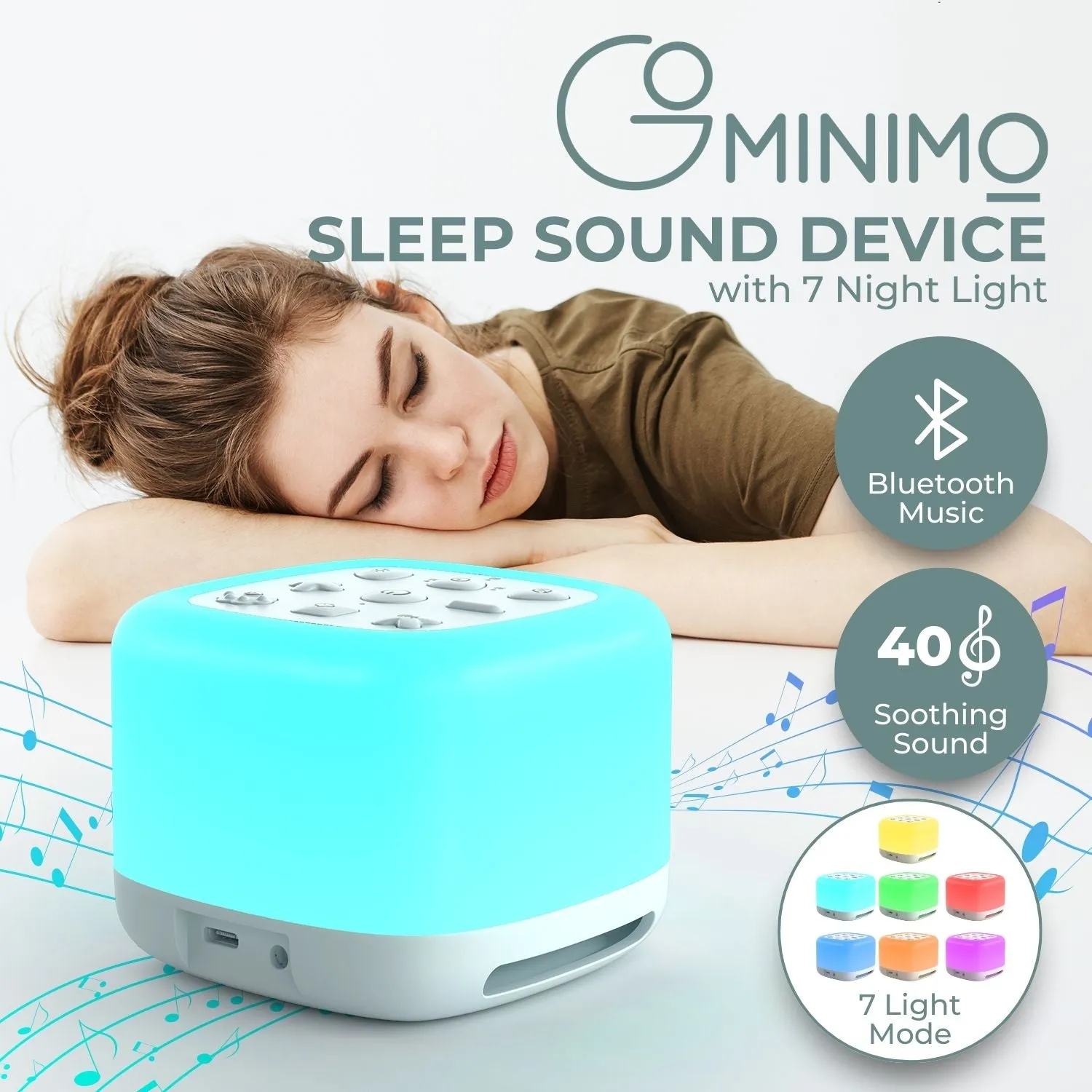 Bluetooth White Noise Machine with 40 Sounds and Light, GOMINIMO