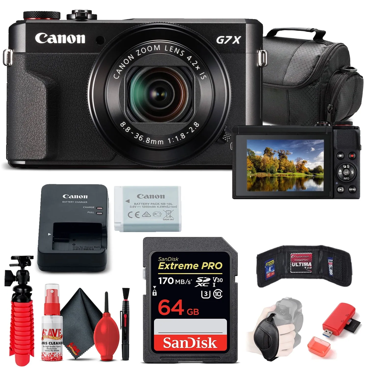 Canon PowerShot G7 X Mark II Digital Camera (1066C001)   64GB Card   Basic Bundle