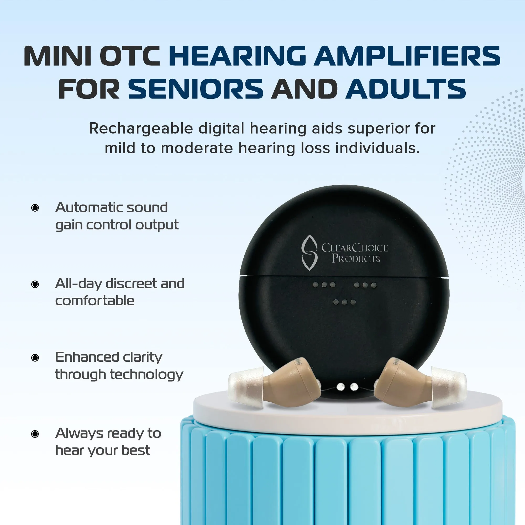 Claira CIC Hearing Aid earbuds, Mini CIC Hearing Amplifiers, Completely-in-Canal with Noise Reduction and Feedback Cancellation