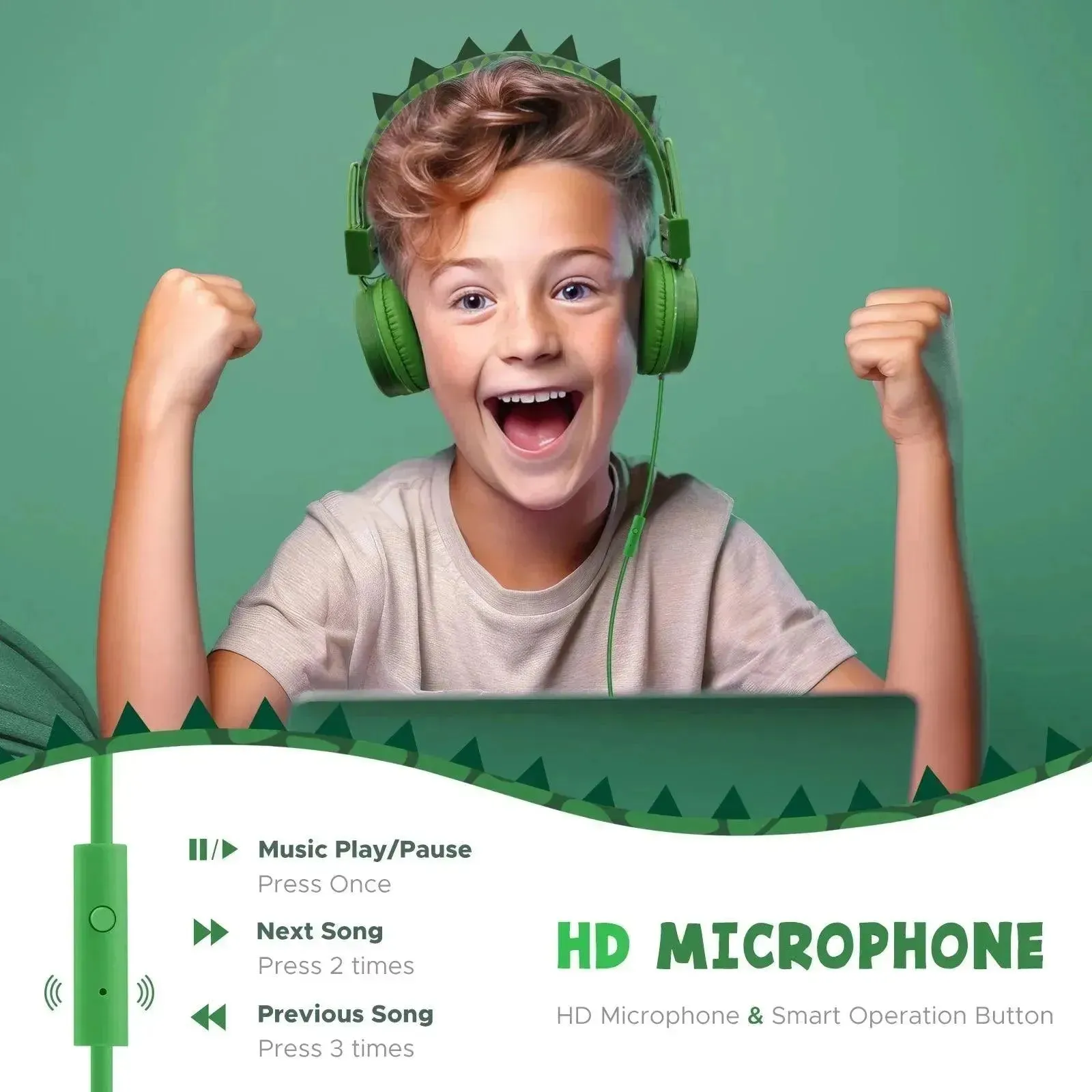 Cute Dino and Cat Wired Headphones For Kids