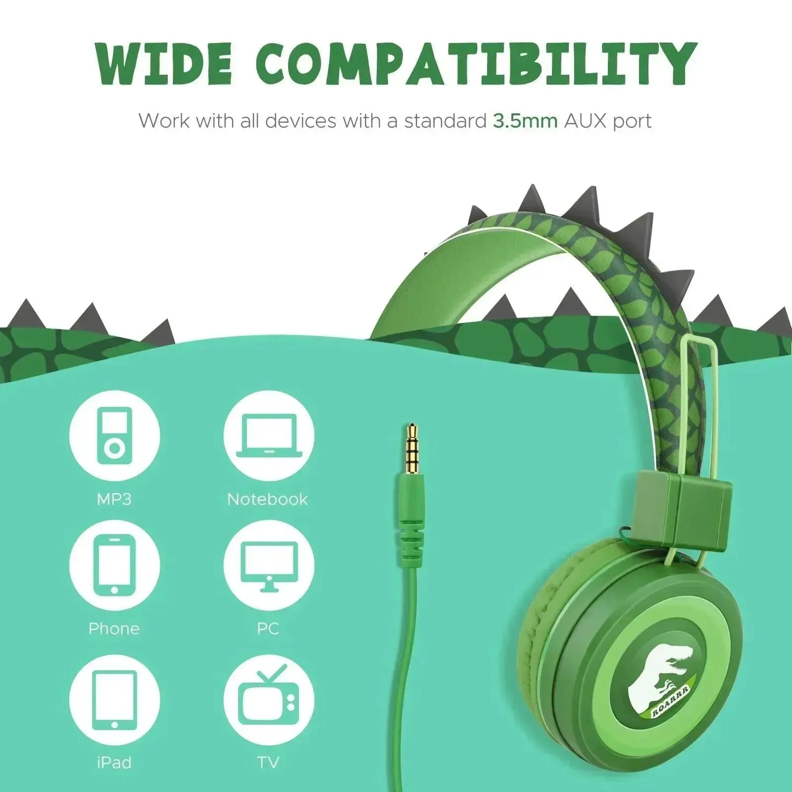 Cute Dino and Cat Wired Headphones For Kids