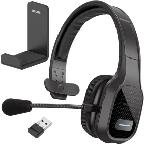 Delton 20X Wireless Computer Headset with USB Dongle and Hook, Trucker Bluetooth Headphone with Noise Canceling Mic