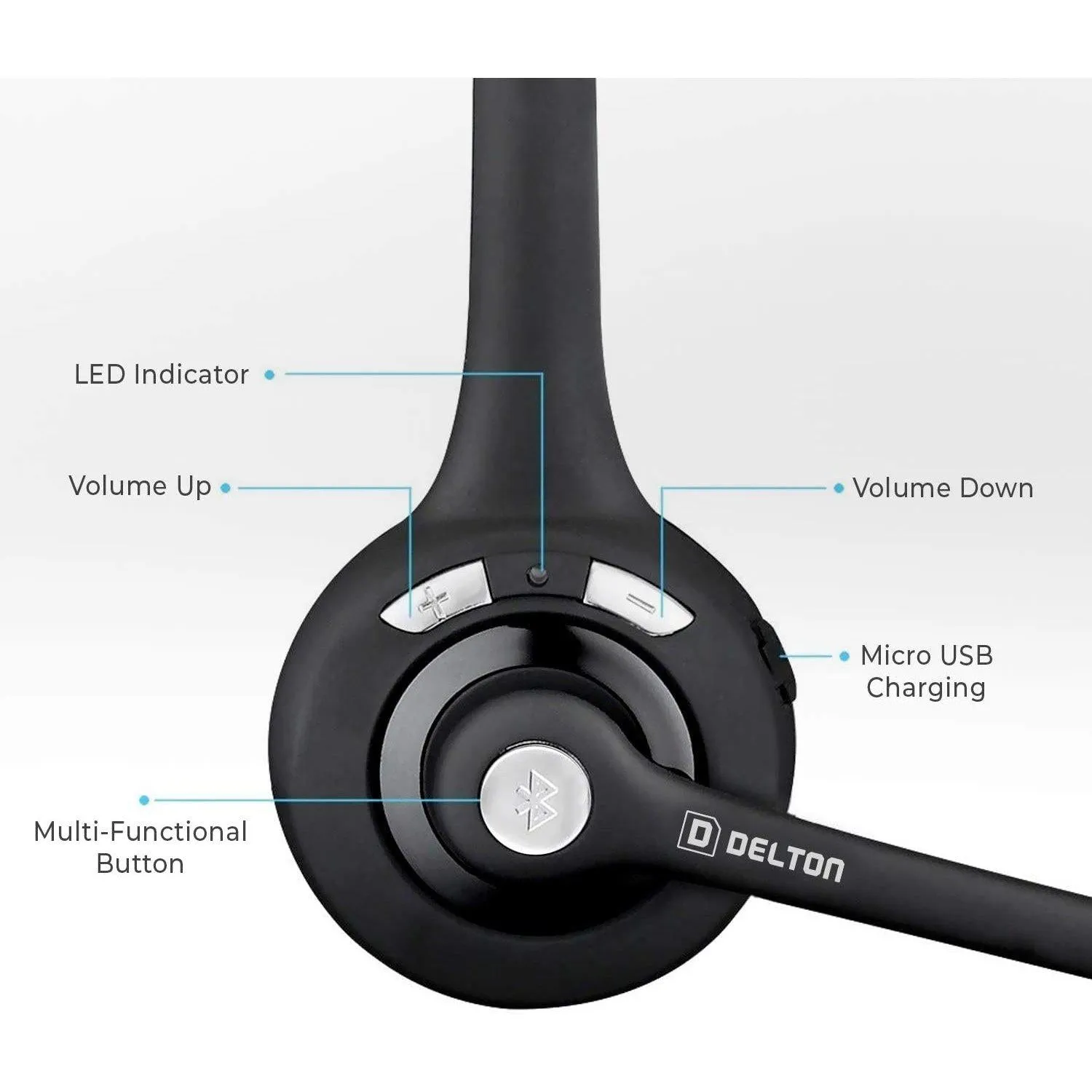 Delton™ Over-the-Head Bluetooth Wireless Headset Hands-Free Mic Battery with 18 Hours Talk Time