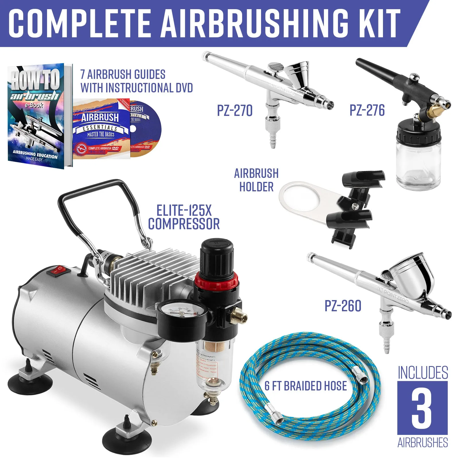 Dual-Action Airbrush Kit with 3 Airbrushes