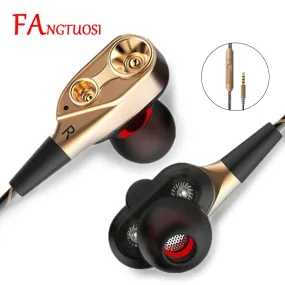 Dual Drive Stereo In-ear Headset Earbuds Bass For iPhone huawei Xiaomi 3.5mm With Mic