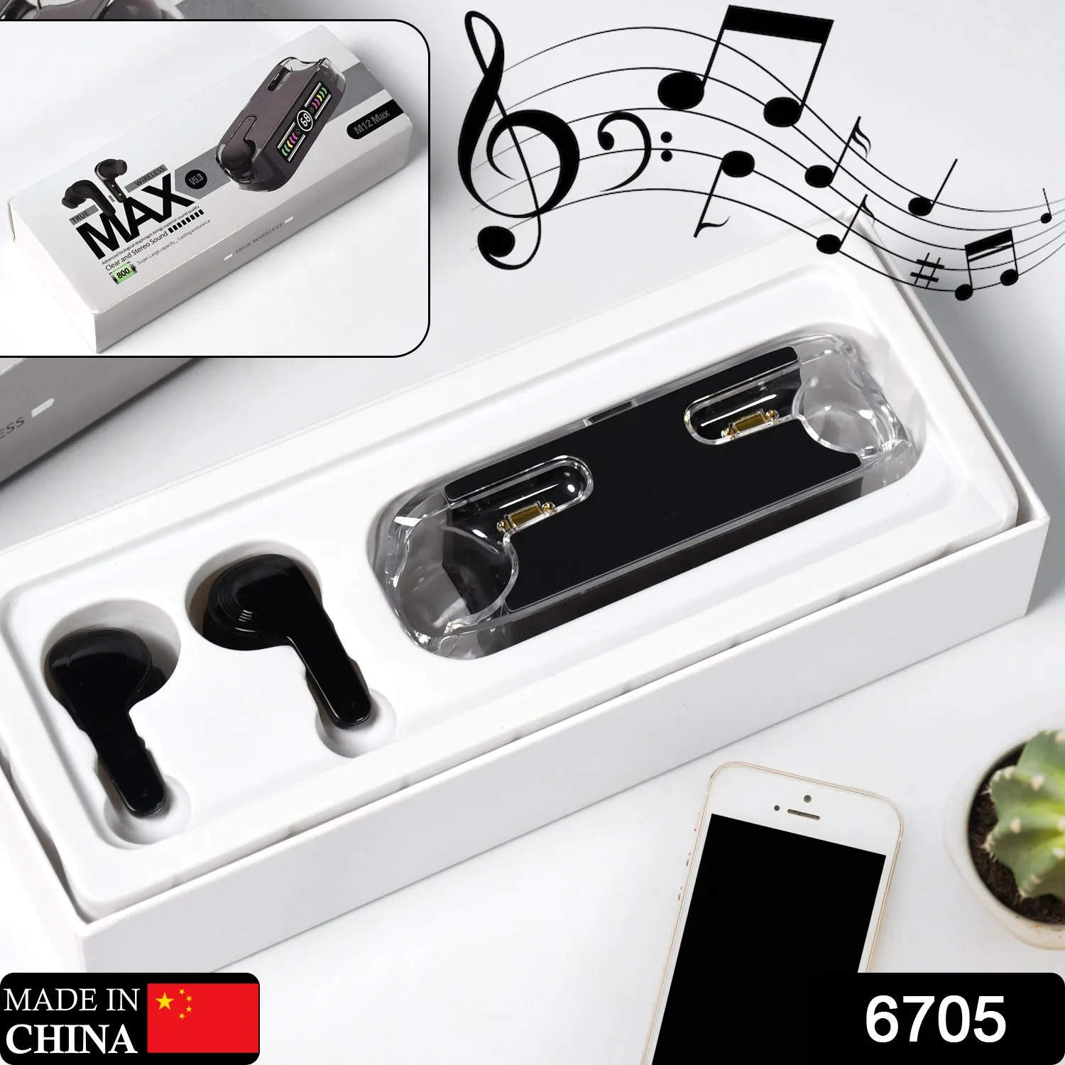 Earphones, with touch control, Black Bluetooth M12 Max Wireless Technology Stereo Sound made with High-end Material ear bards