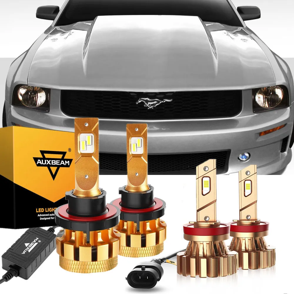 For 2005-2006 Ford Mustang (Base) F-16 Plus Series Built-in Canbus Automotive Grade 14000LM LED Light Bulbs High Low Beam Bundle