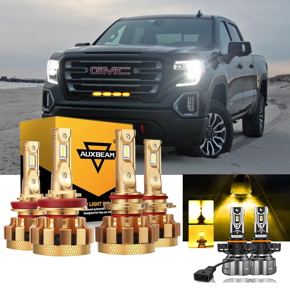 For 2007-2008 GMC Sierra 1500 (Denali SLE SLT WT) F-16 Plus Series Built-in Canbus Automotive Grade 14000LM LED Light Bulbs High Low Beam Bundle