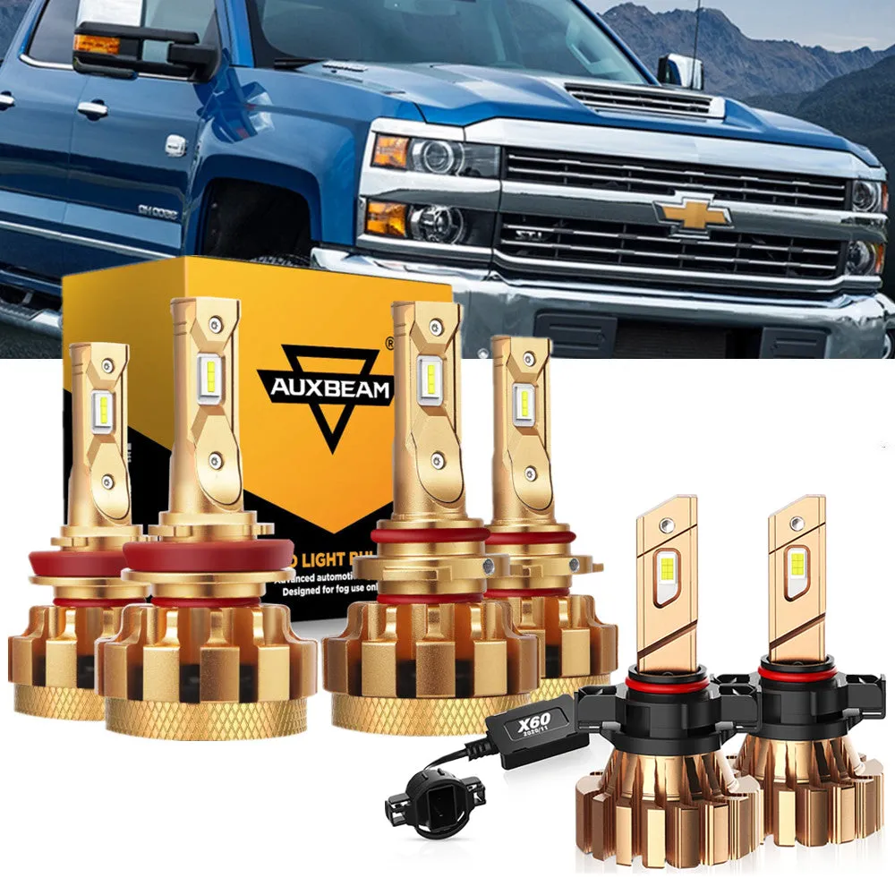 For 2007-2019 Chevrolet Silverado 3500 HD F-16 Plus Series Built-in Canbus Automotive Grade 14000LM LED Light Bulbs High Low Beam Bundle