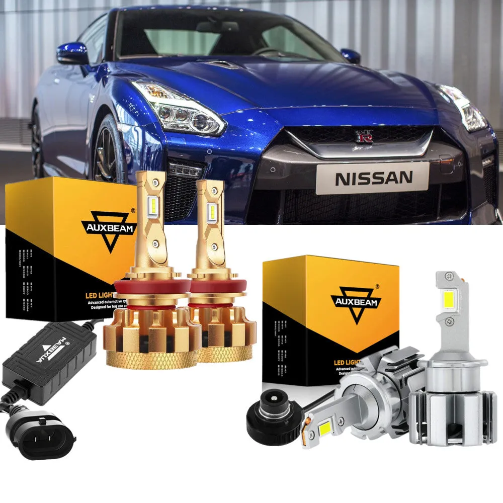 For 2009-2014 Nissan GT-R D2S H9/H11 F-16 Plus Series Automotive Grade 29000LM LED Light Bulbs High Low Beam Bundle