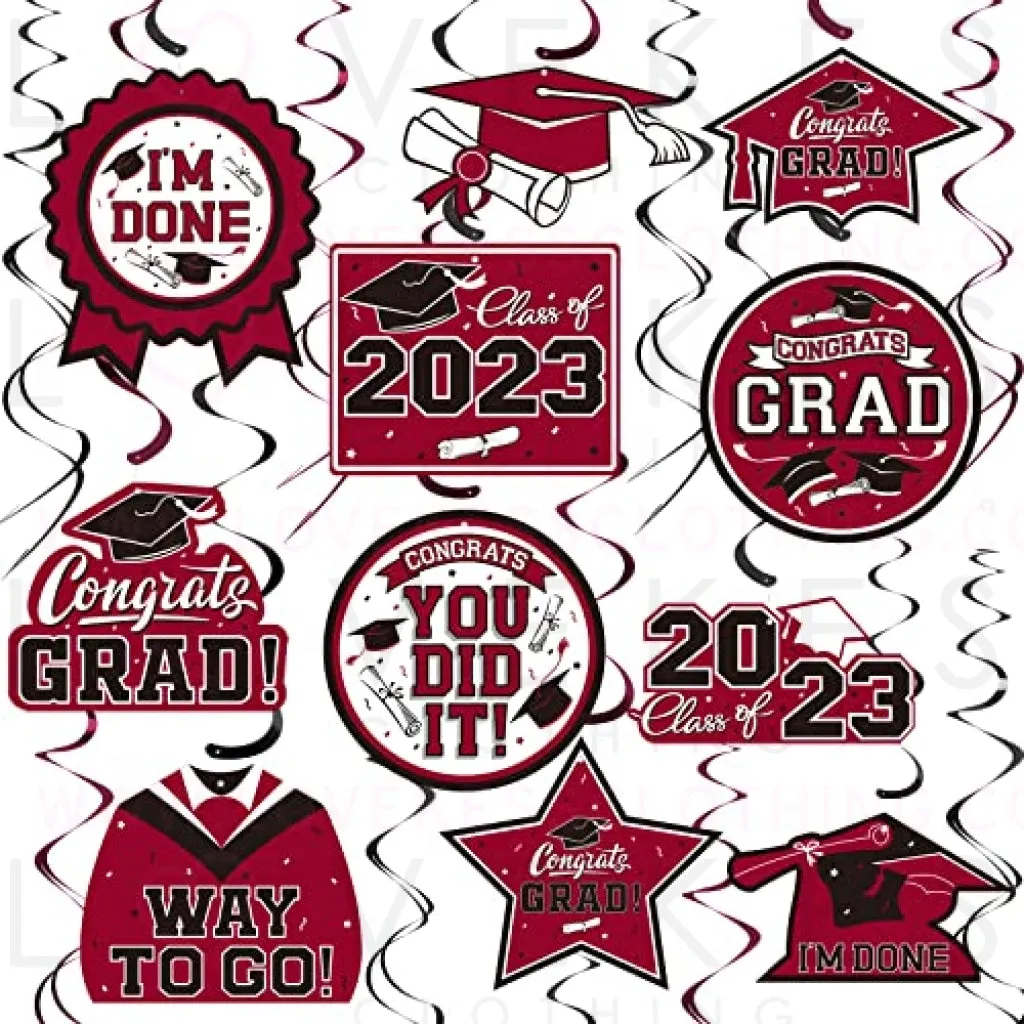 Gatherfun 31 Pieces Graduation Party Supplies, 2023 Graduation Hanging Swirl Congrats Grad and Graduation Party Decorations(Maroon, Black)