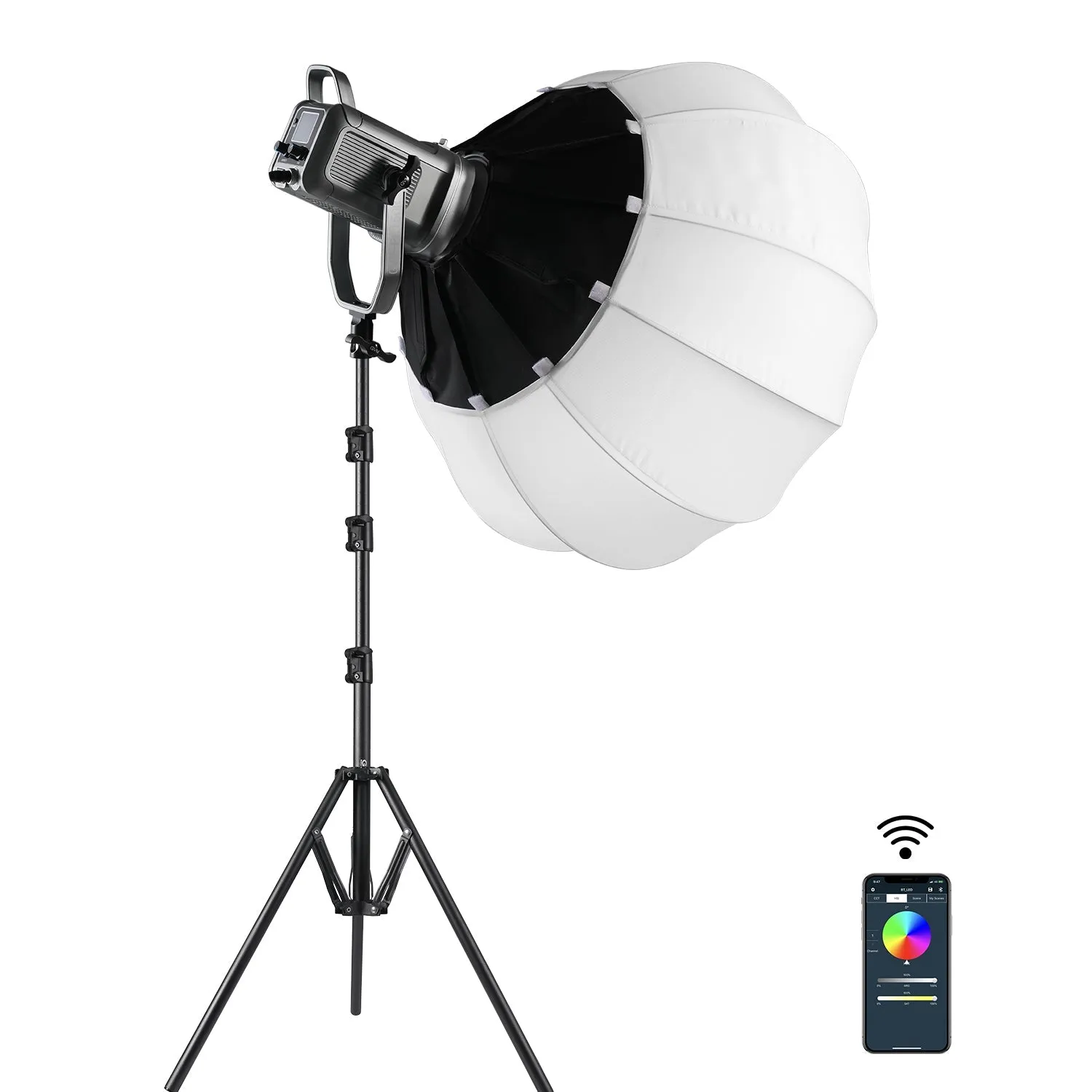 GVM PR150R 150W High Power LED Spotlight Bi-Color & RGB Studio Lighting Kit with Lantern Softbox