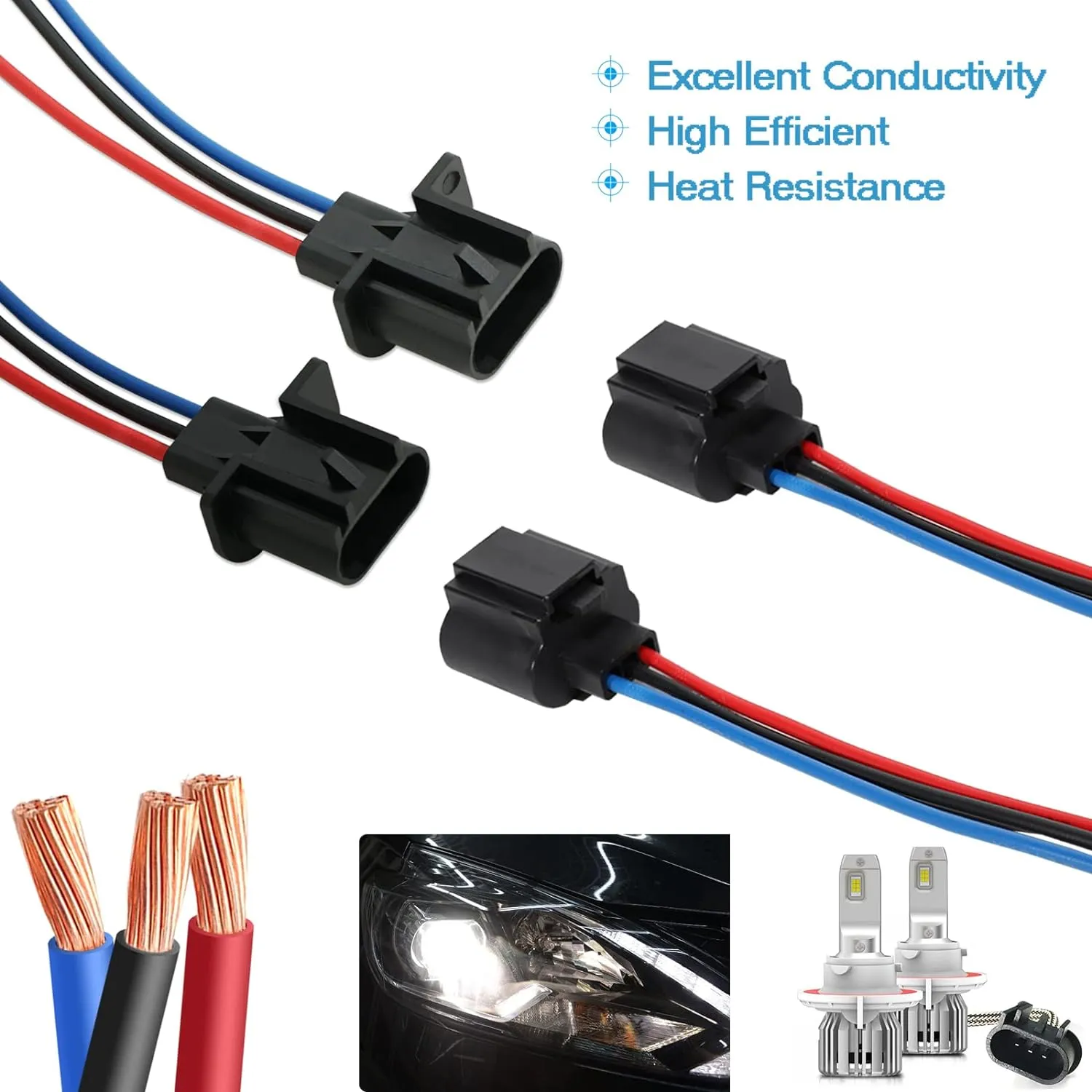 H13 LED Headlight Socket Male & Female Adapter Wiring Harness Connector for Headlight/Fog Light 2pcs/Set