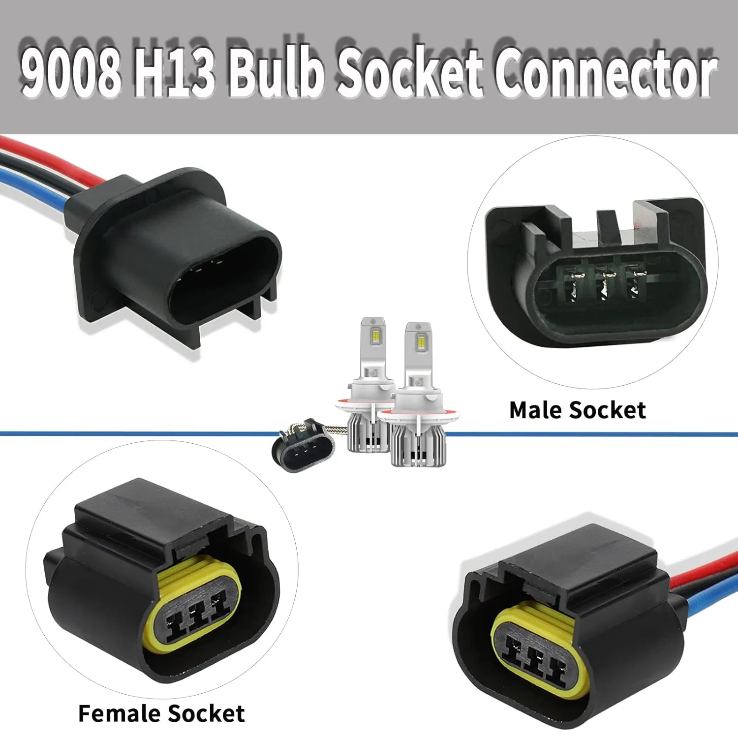 H13 LED Headlight Socket Male & Female Adapter Wiring Harness Connector for Headlight/Fog Light 2pcs/Set