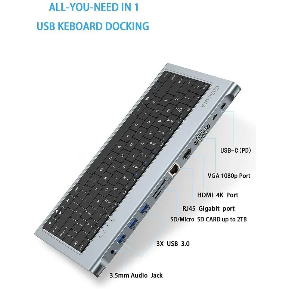 Keyboard and USB-C Hub: for Mac Android Windows Triple Display 4K HDMI SD Card RJ45 LAN Aux PD USB Hub Adapter