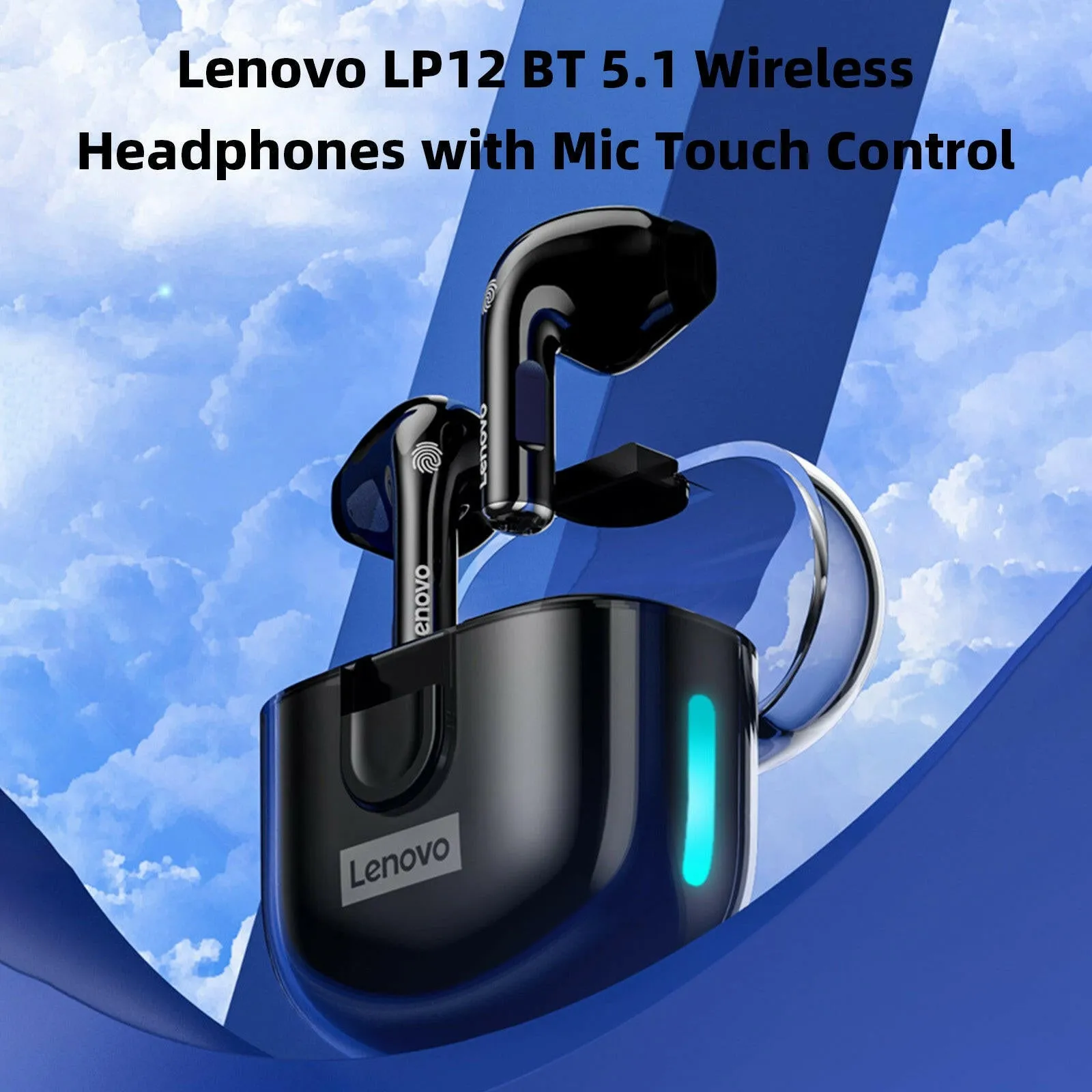 Lenovo LP12 BT 5.1 Earbuds Wireless Headphones BT Earphone with Mic Waterproof Noise Isolation Earbuds Quick Charge Fast Pairing In-ear Sports Headset Charging Box Touch Control