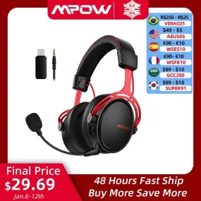 Mpow Air Wireless Gaming Headset - 3D Audio, Noise Cancelling Mic & All-Day Comfort for Gamers