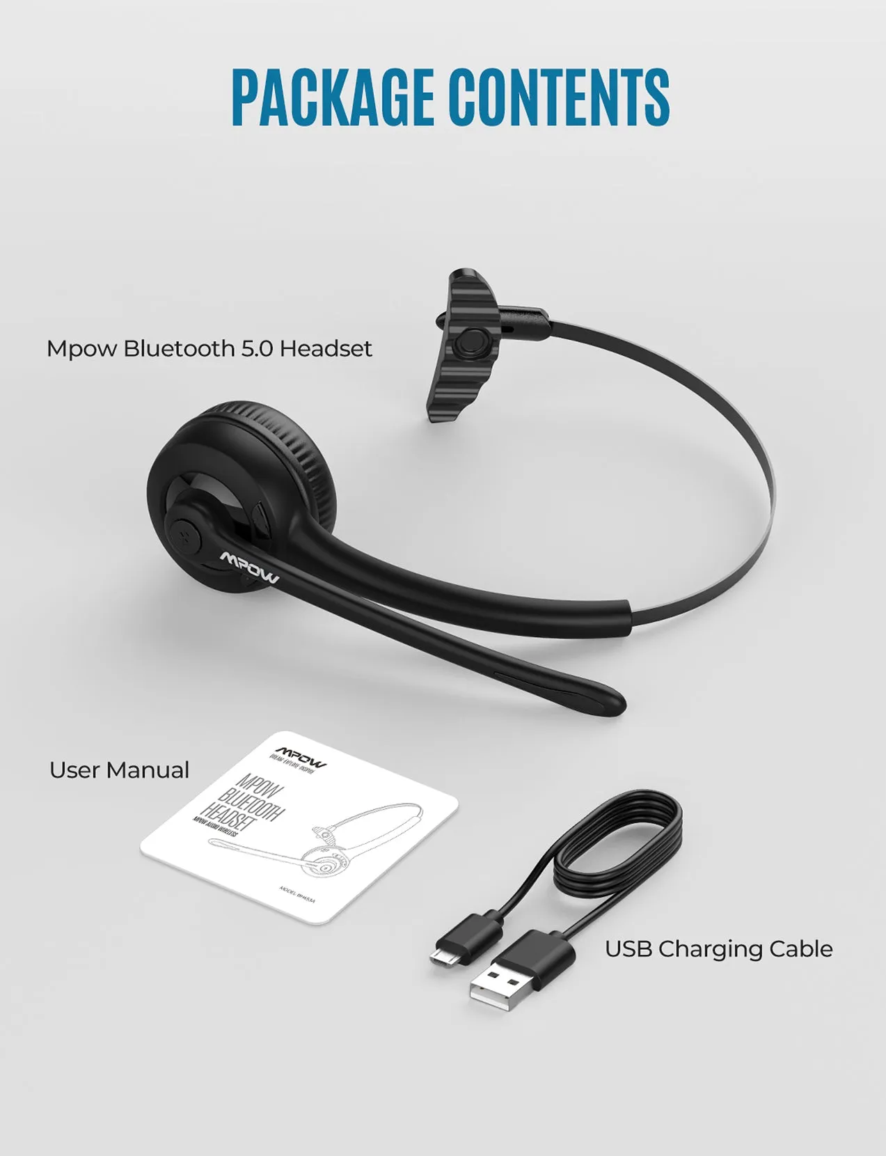 Mpow Pro Bluetooth Wireless Headset V5.0 with Microphone (Dark Black)