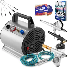 Multi-purpose Three Airbrush Set - Low Noise Compressor Kit