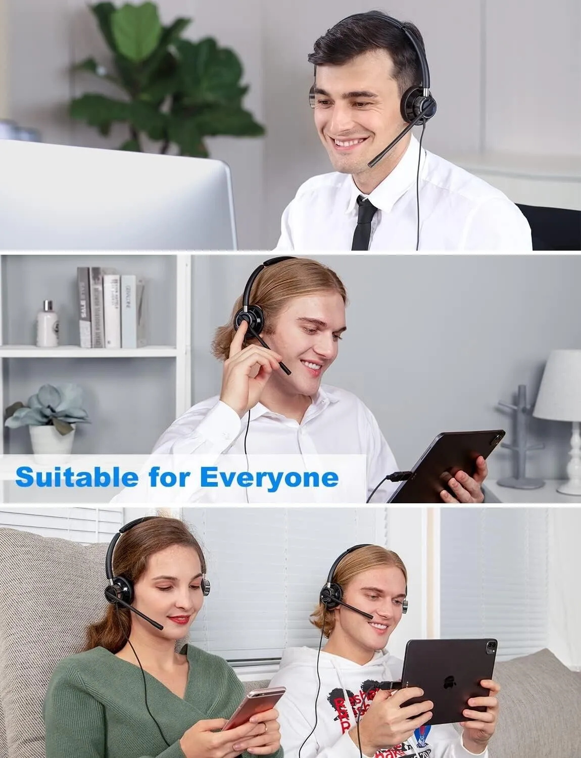 New Bee USB Headset with Flexible Microphone for L/R Side Computer