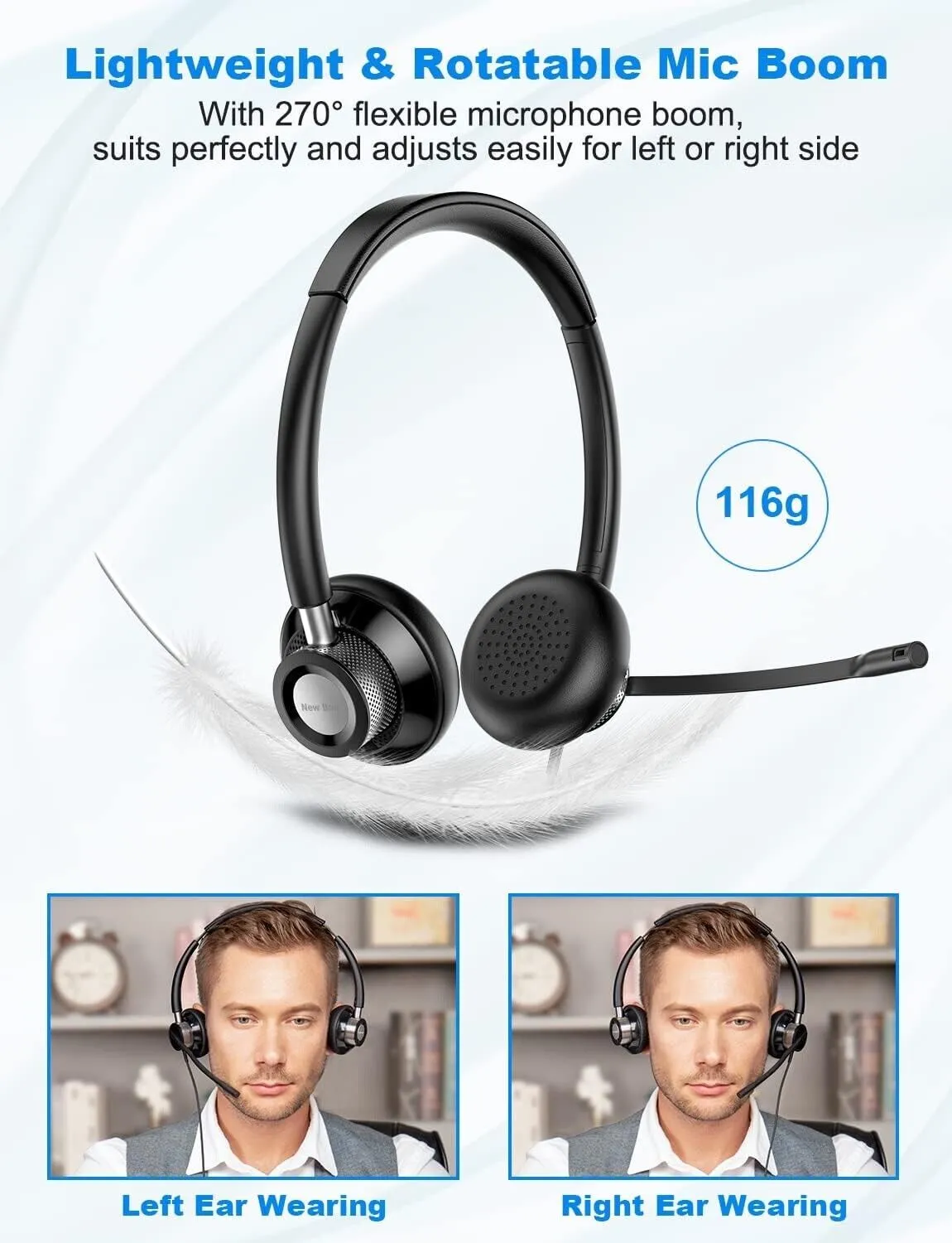 New Bee USB Headset with Flexible Microphone for L/R Side Computer