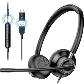 New Bee USB Headset with Flexible Microphone for L/R Side Computer