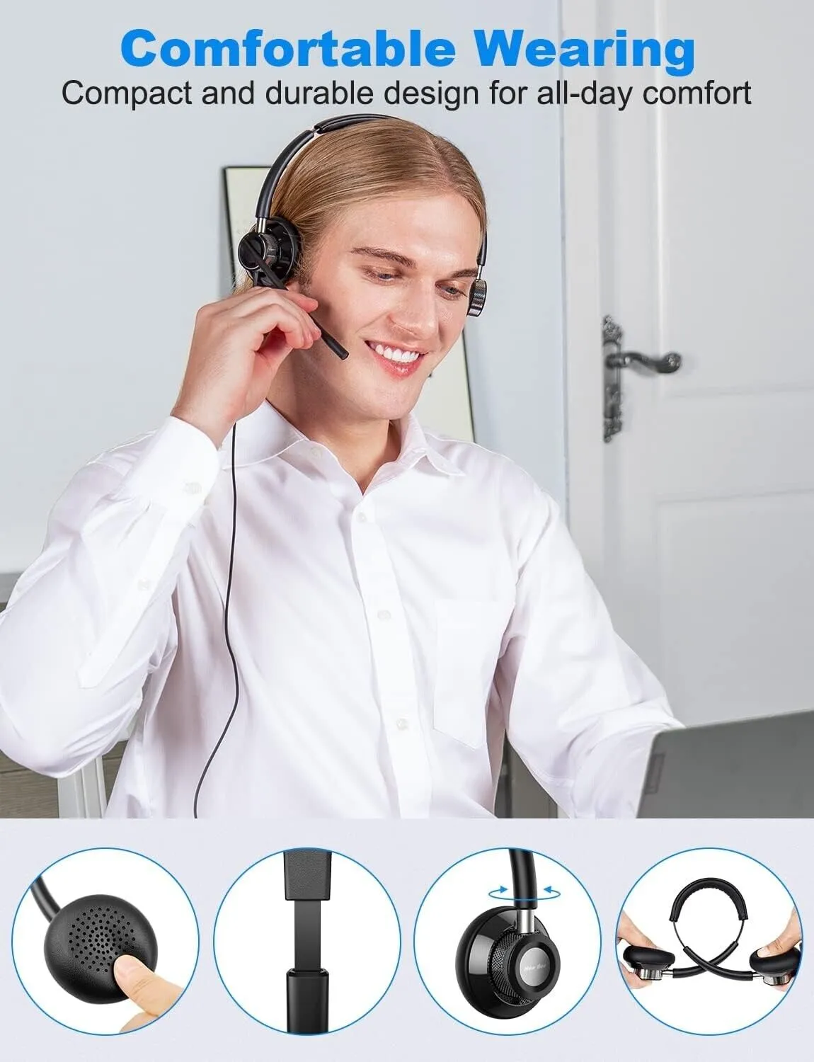 New Bee USB Headset with Flexible Microphone for L/R Side Computer