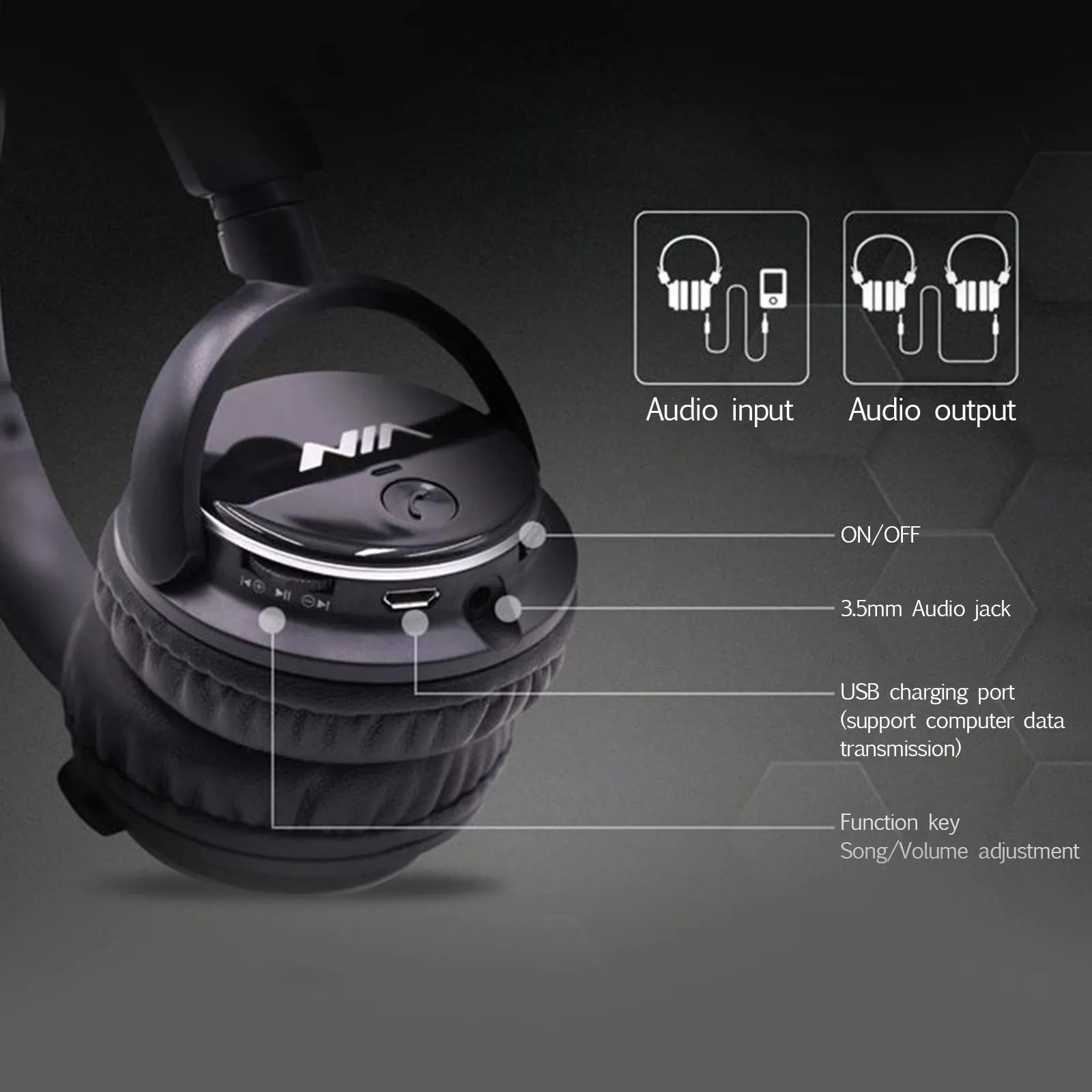 NIA Q1 Bluetooth Headphone Wireless Stereo Music Headset