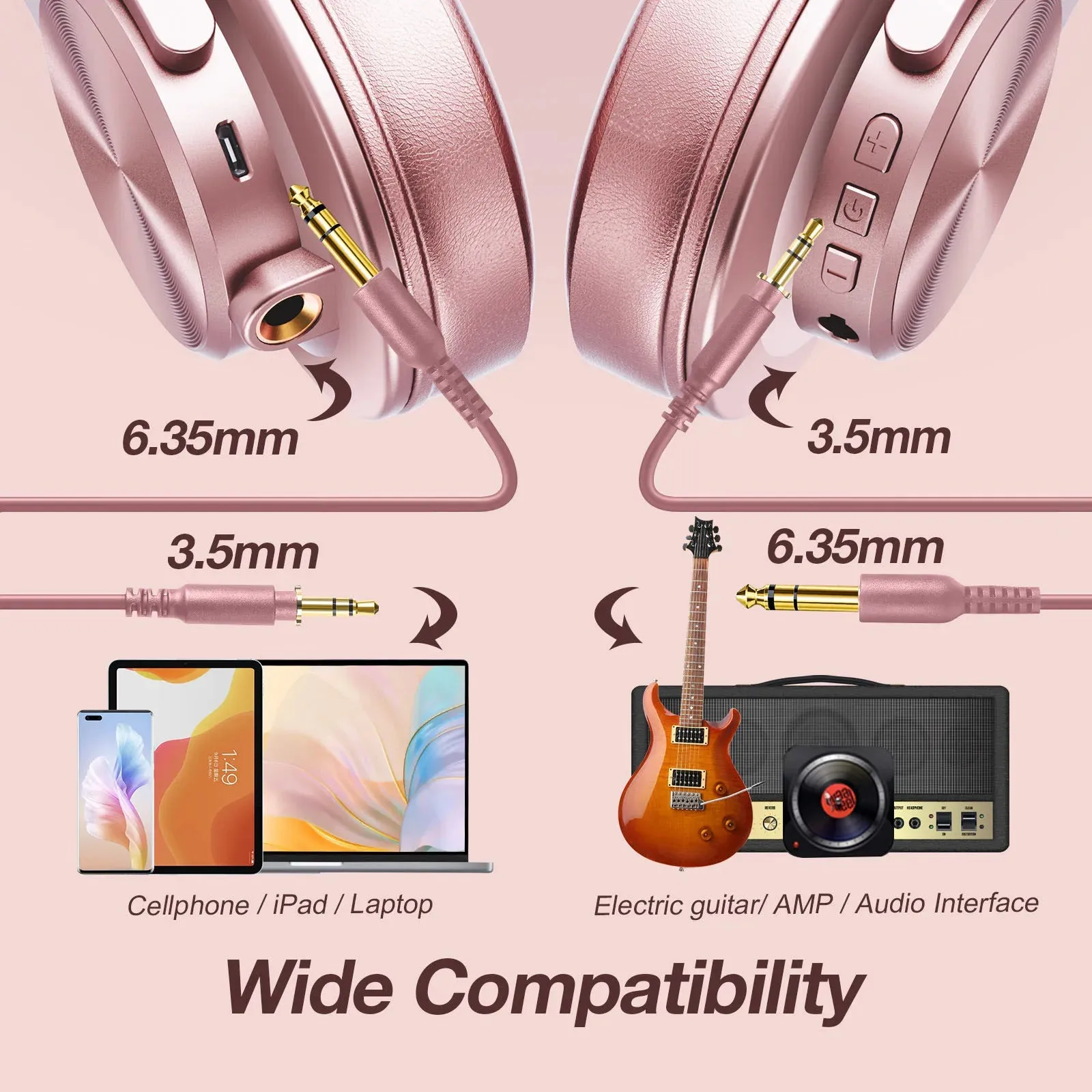 Oneodio A70 Wireless Headphones Sport Bluetooth 5.2 Earphone over Ear Handsfree Headset with Microphone for Phone Hi-Res Audio