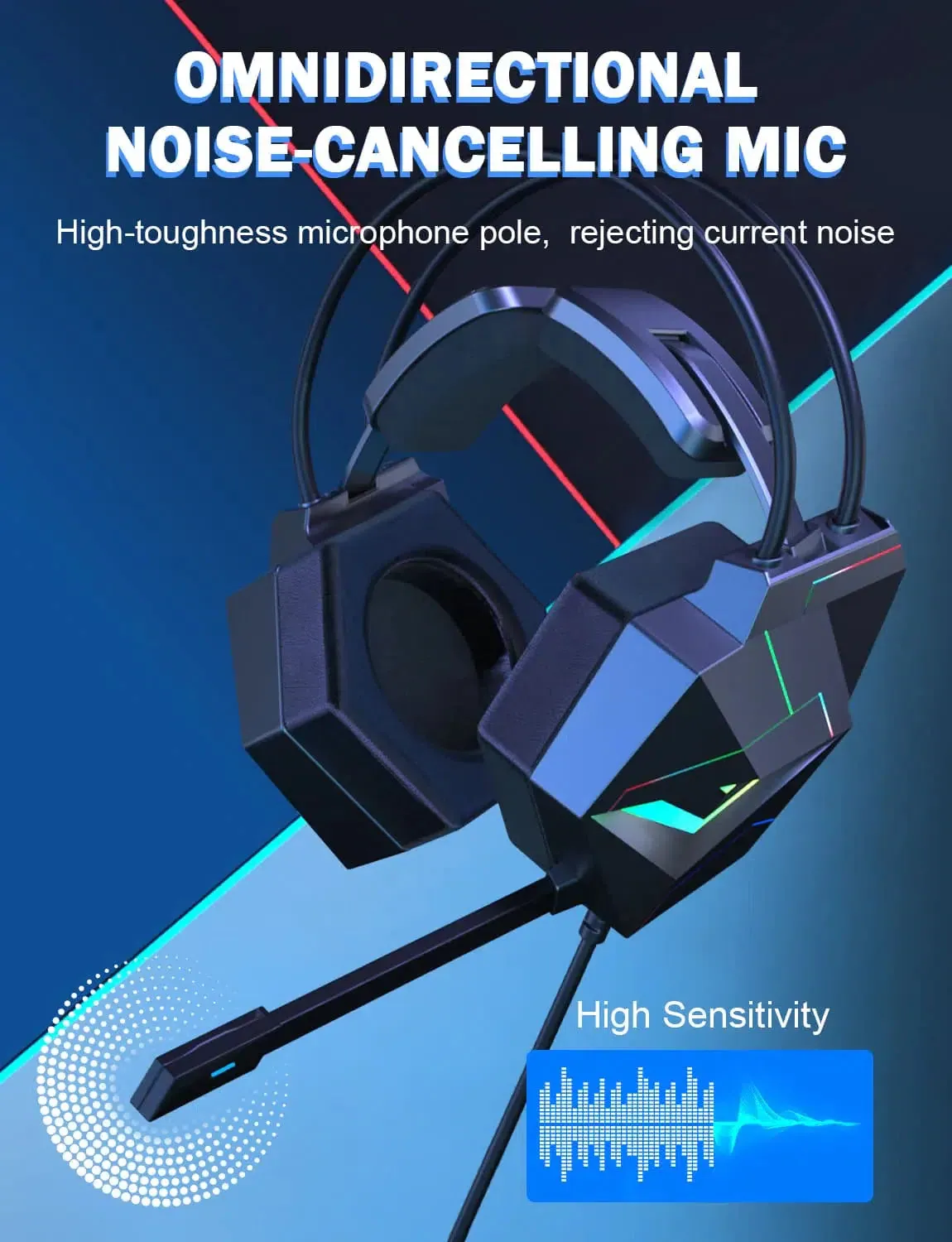 ONIKUMA X20 RGB Gaming Headset Noise Canceling Headphone 7.1 Surround Sound with HD Mic for PS4 PC Xbox