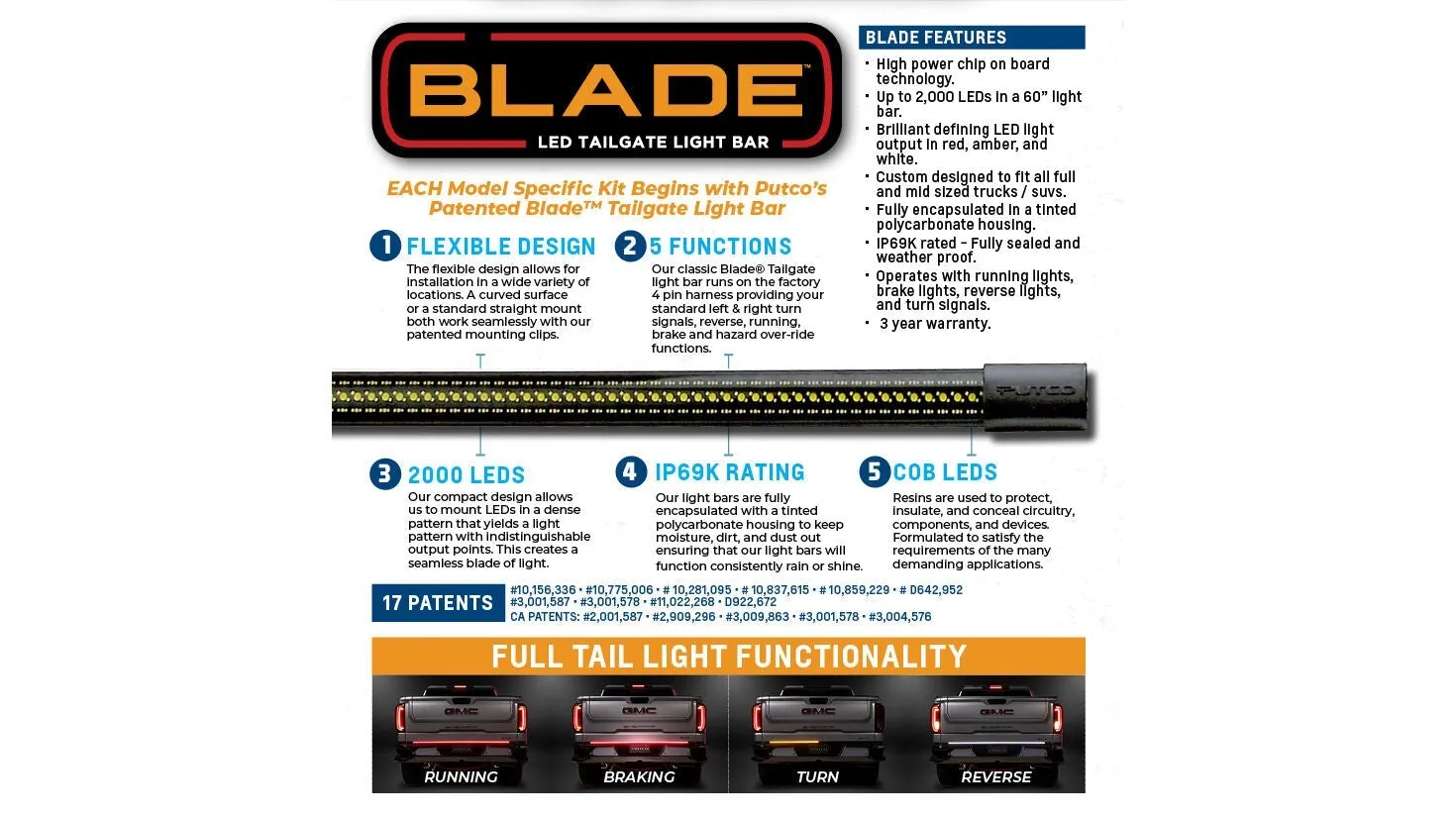 Putco 60" Blade Direct Fit Kit w/ Factory LED Taillamps- Ford