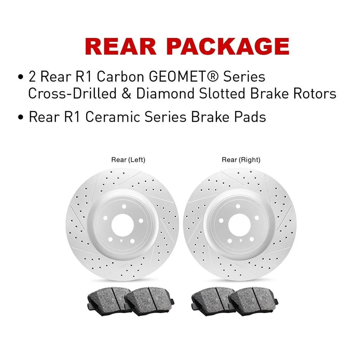 R1 Concepts - Carbon GEOMET® Series - Rear Kit - Drilled & Slotted Rotors w/ Ceramic Pads - 2010-2011 F150/Raptor (6 Lug Wheels)