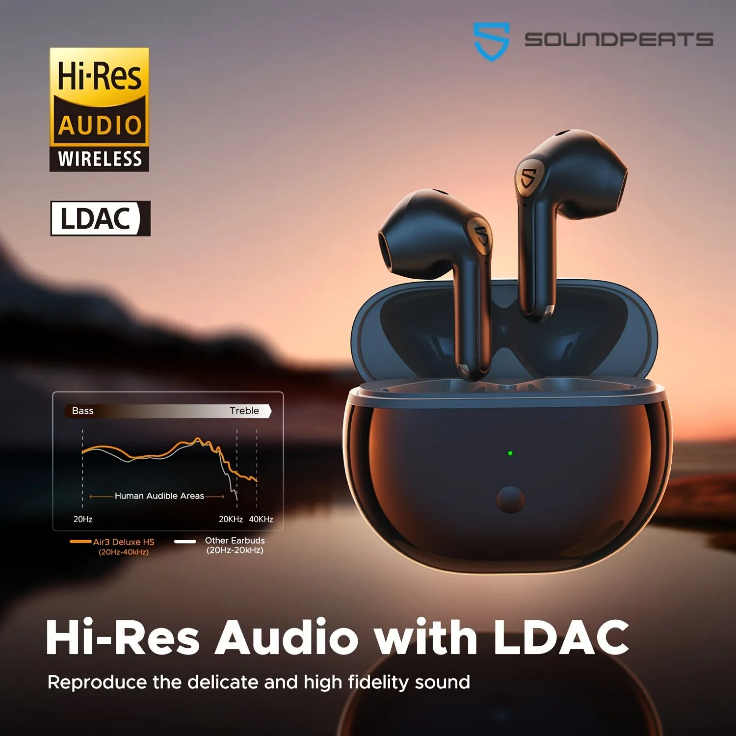 SOUNDPEATS Air3 Deluxe HS Wireless Earbuds - Hi-Res Audio Certified, LDAC Codec, 4 Mics with ENC for Crystal-Clear Calls, 60ms Low Latency Game Mode