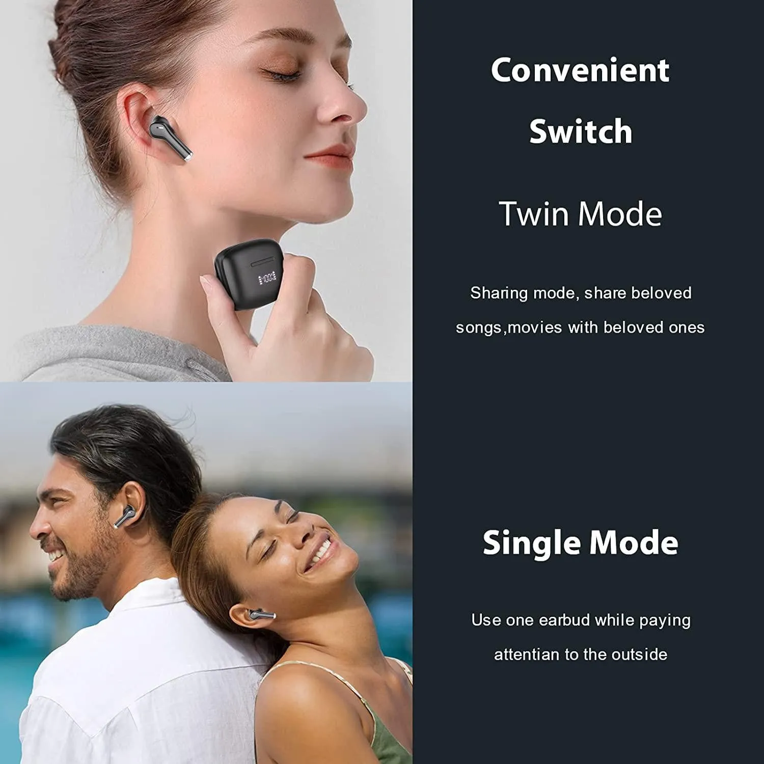 TWS Wireless BT Earbuds Noise Reduction Headphones HiFi Stereo Earphones In Ear Headset With Mic And LED Power Display Charging Case