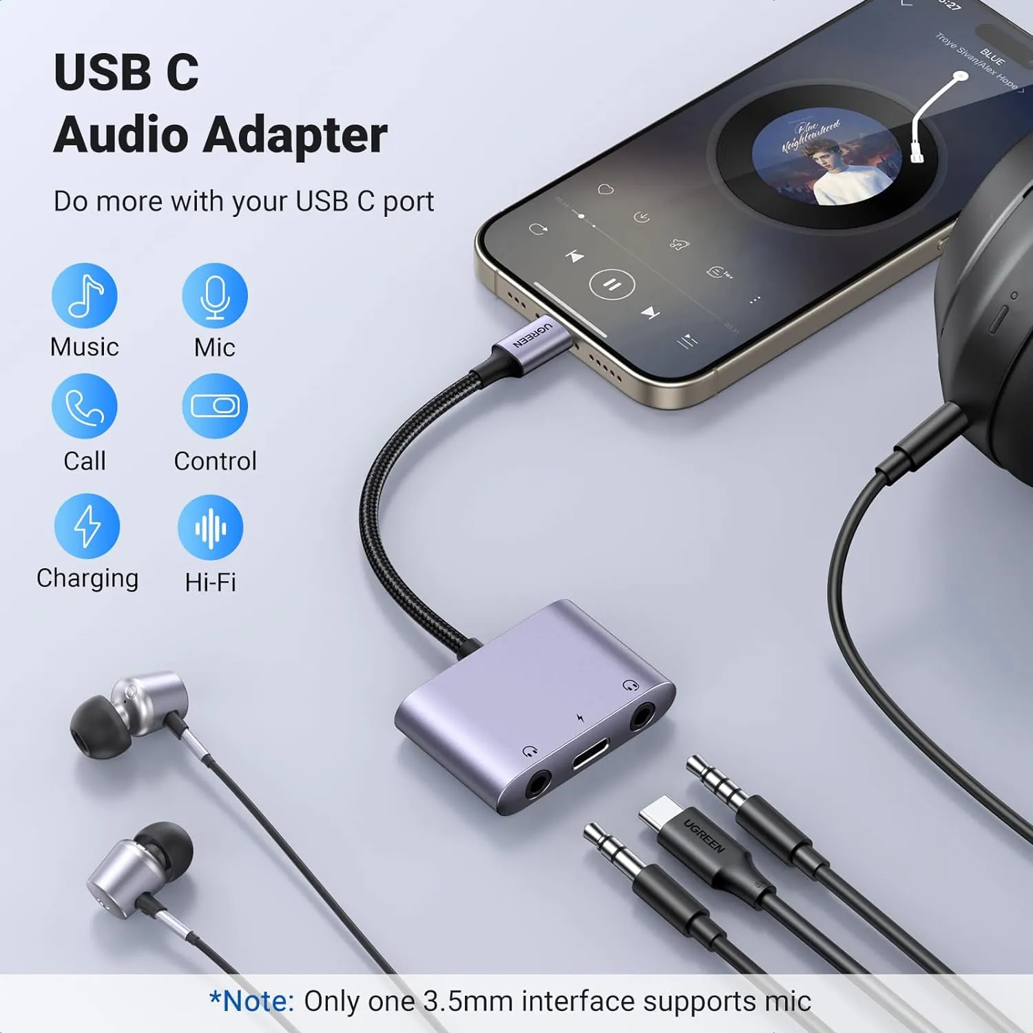 UGREEN USB C to 3.5mm Audio Splitter