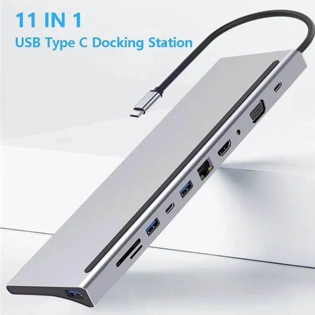 USB Type C Hub Adapter Laptop Docking Station, Dual Monitor Dual HDMI VGA RJ45 SD TF for MacBook Dell XPS HP Lenovo ThinkPad