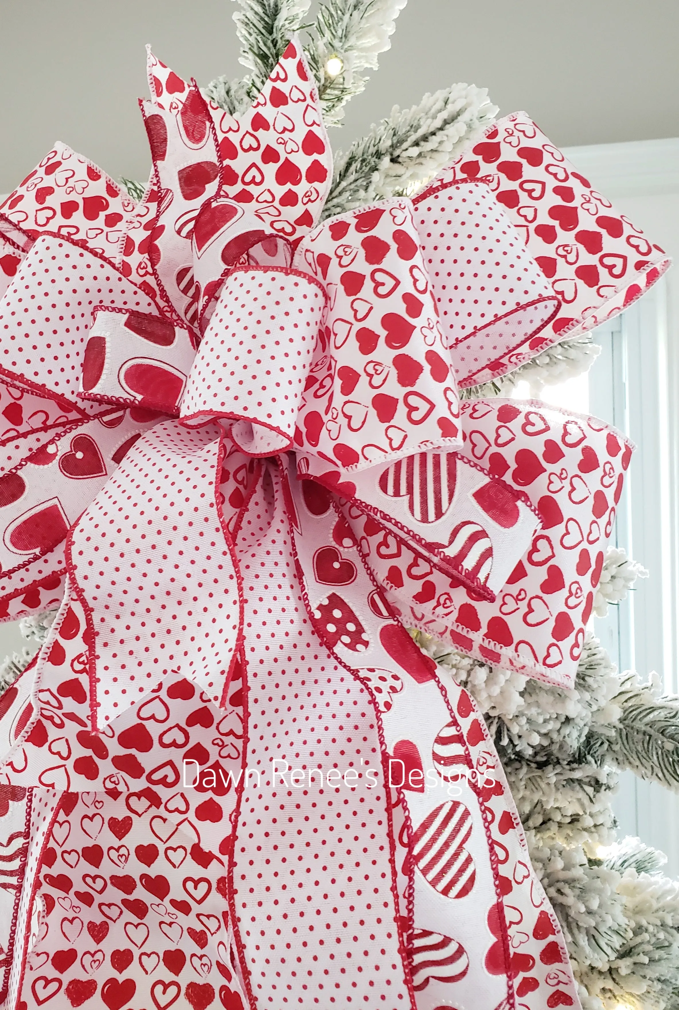 Valentines Tree Topper Bow with Long Streamers