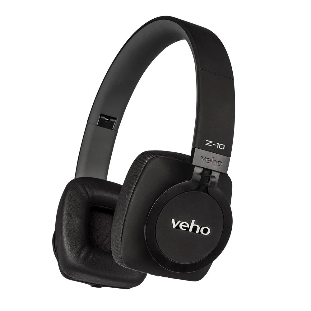 Veho Z-10 On-Ear Wired Premium Headphones | Black Edition | Aluminium Design | Stereo | Microphone | Remote Control | Detachable Cord | Flex Anti-Tangle Cable - Black