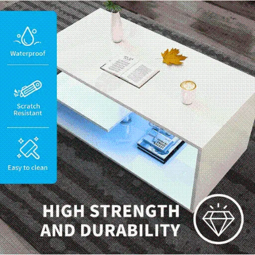 White Modern LED Side Table & Bookshelf - Versatile End Table with Lighting - SHI7CTAV