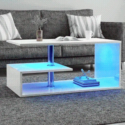 White Modern LED Side Table & Bookshelf - Versatile End Table with Lighting - SHI7CTAV