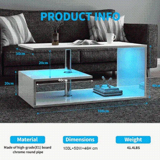 White Modern LED Side Table & Bookshelf - Versatile End Table with Lighting - SHI7CTAV