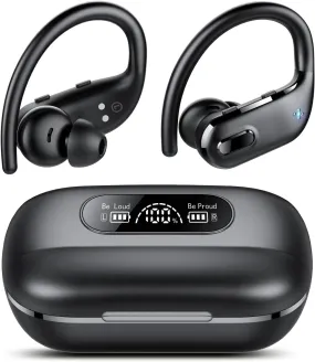 Wireless Earbuds, Bluetooth 5.3 Headphones Wireless with 4 ENC Noise Canceling Mic, 80Hrs LED Display Over Ear buds with Earhooks, Deep Bass Wireless Earphones, IPX7 Waterproof for Sport(Black)